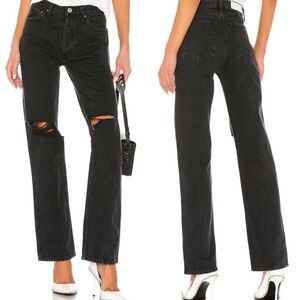 Redone 90s High Rise Loose Washed Black Jean With Rip Size 27
